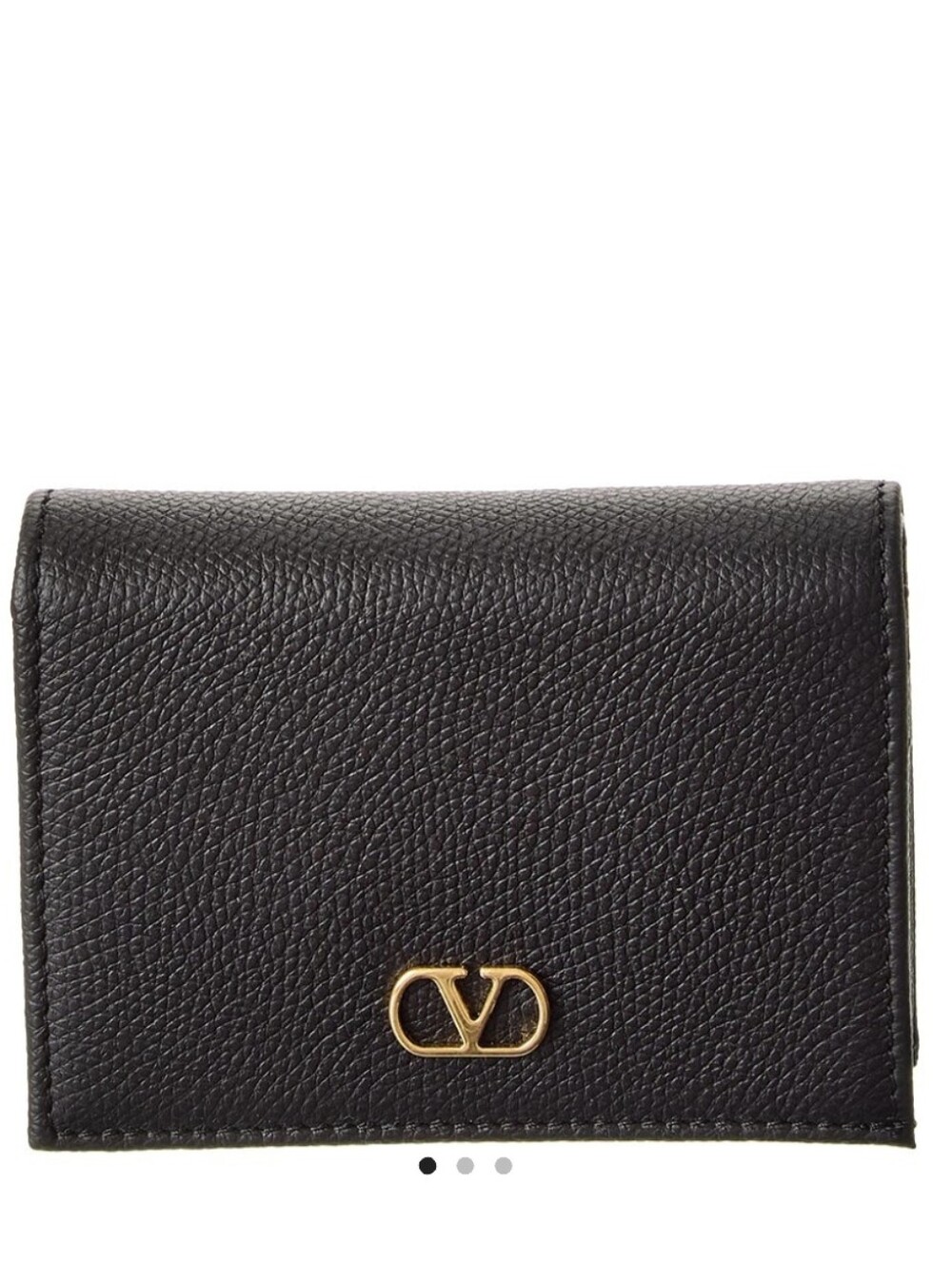 Valentino Black Pebbled Leather Card Wallet with Gold VLogo